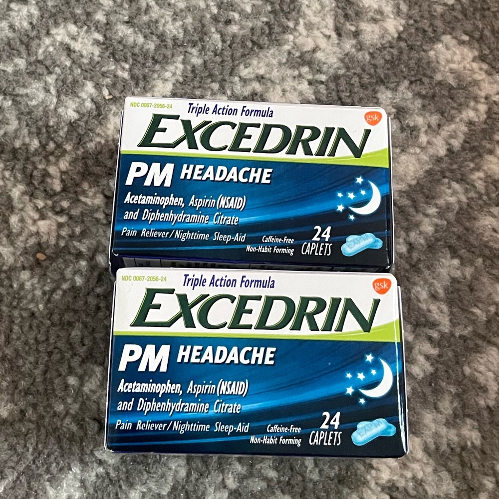 NEW lot of 2 Excedrin pm headache caplets 24ct each exp 2024